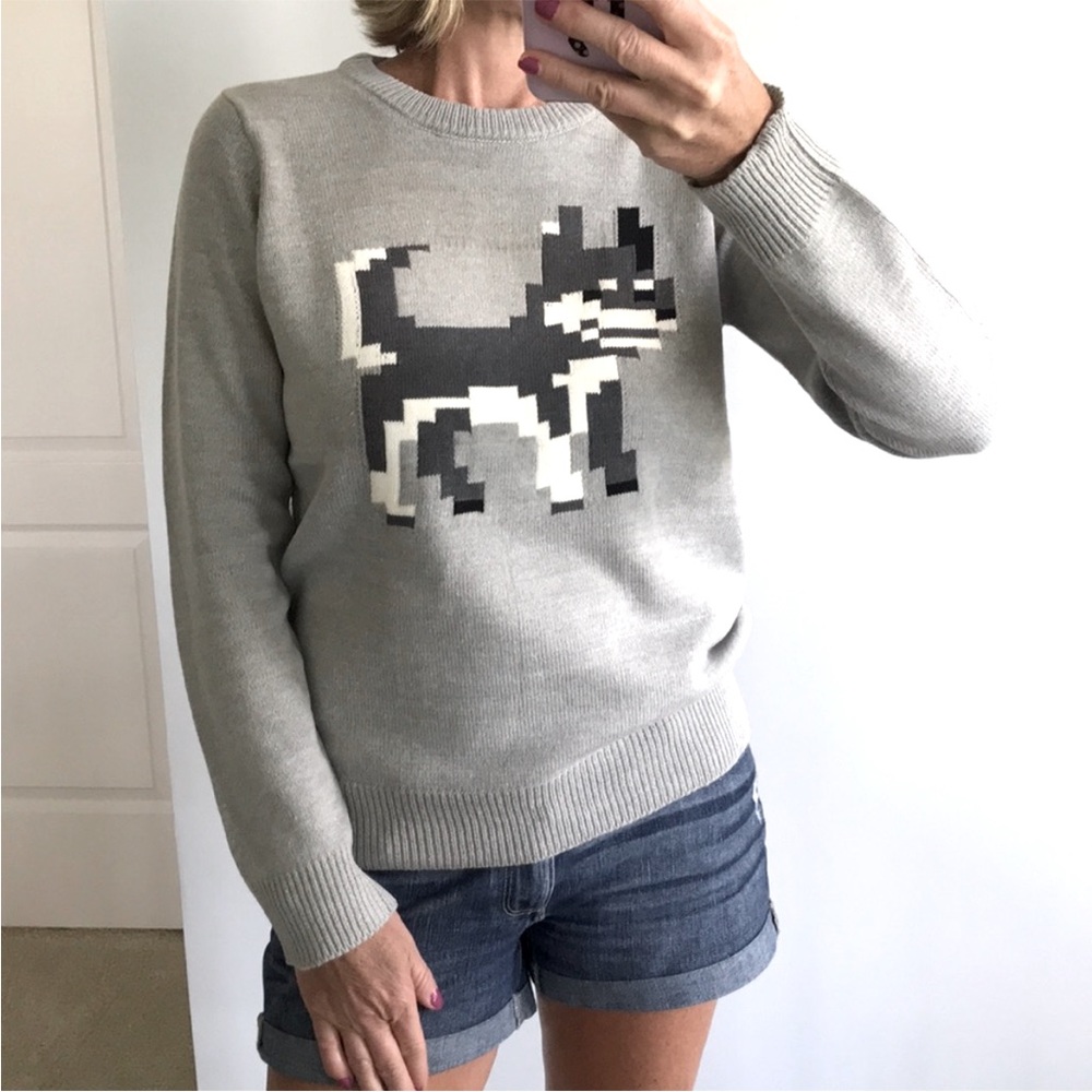 Grey Pixel Dog Pullover Sweater - Picture 3 of 6